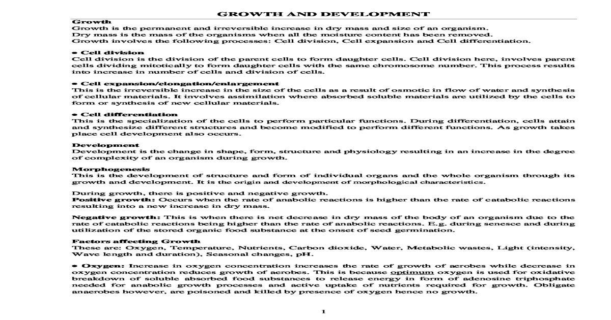 UNEB A Level Biology Notes: Growth and Development
