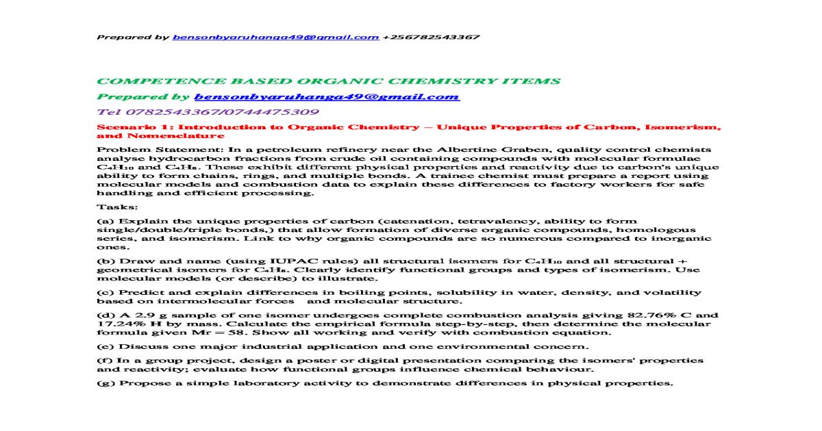 UNEB CBC Senior 6 Organic Chemistry Discussion Items