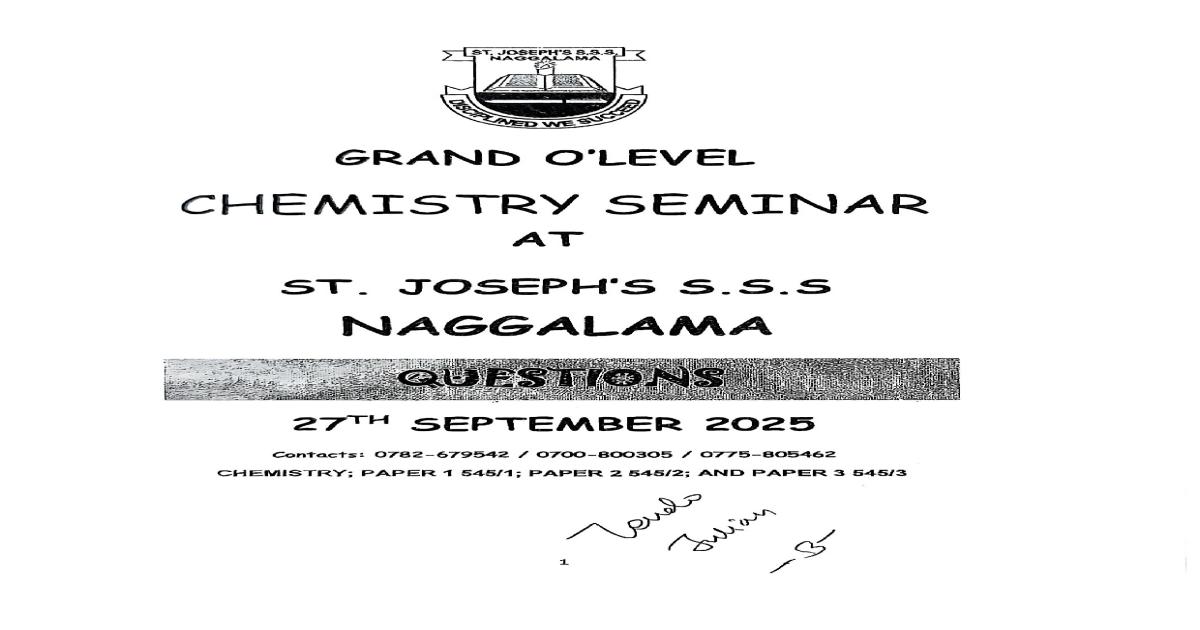 St. Joseph Nagalama S4 Chemistry Seminar Questions