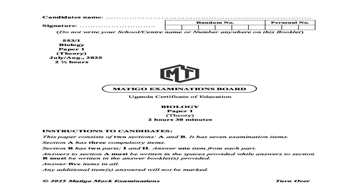 MATIGO UCE Biology Paper 1 (2025)