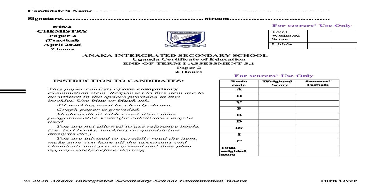 S.1 End of Term 1 Biology Exams 2026 - EKSS CBC