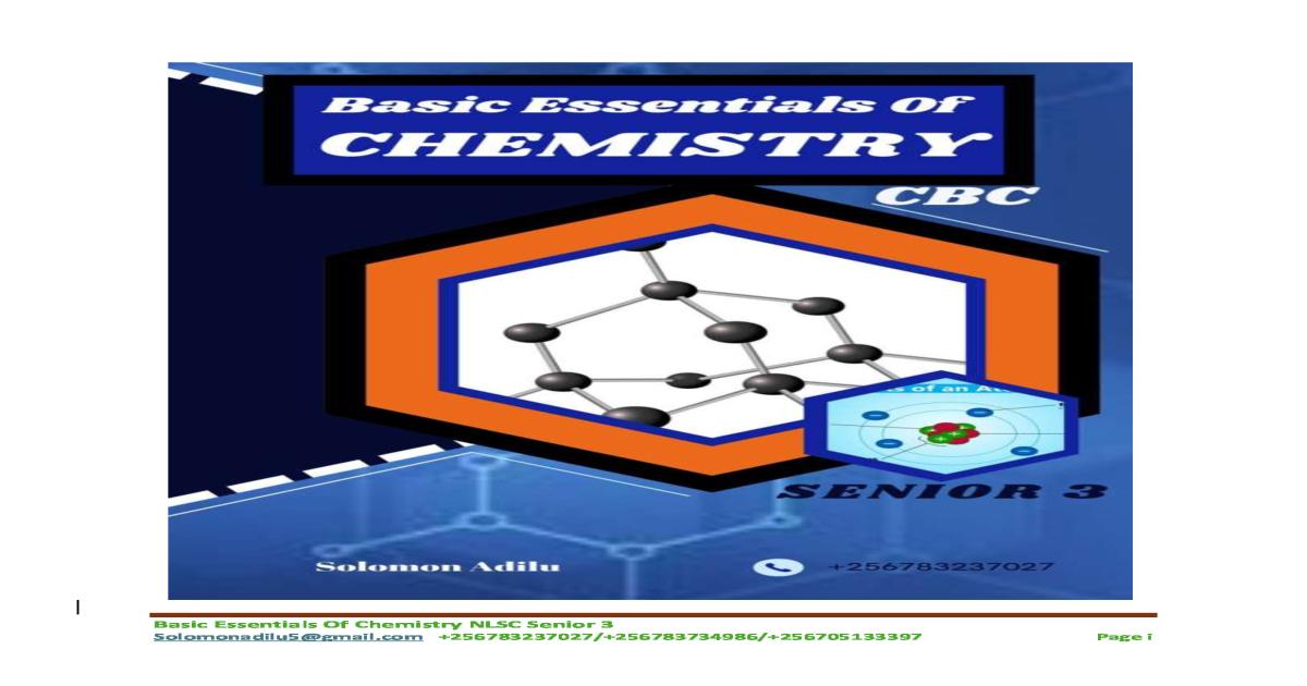 Senior 3 (S3) Chemistry Notes: Basic Essentials of Chemistry (Book 3)