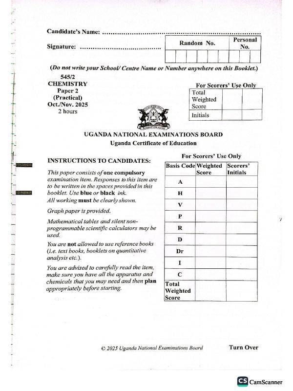 UNEB UCE Chemistry Paper 2 2025