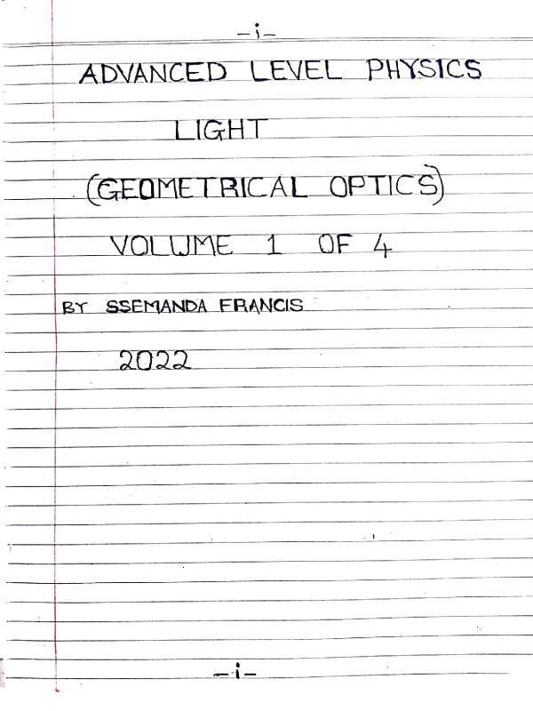 Light Notes for S5 Physics – Volume 1(a) of 4