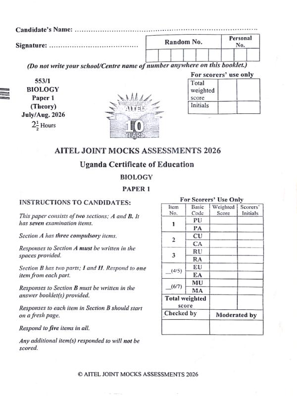 AITEL Mocks UCE Biology Paper 1