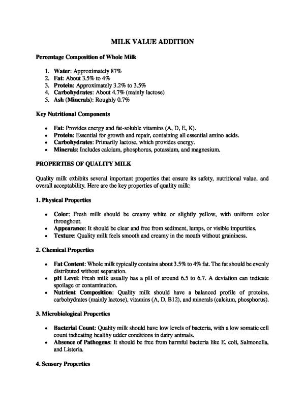 Value Addition to Domestic Milk Products S.4 UNEB Notes