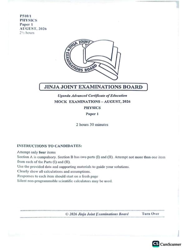 Physics Paper 510/1 - JJEB Mock Examination