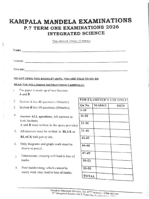 P7 Science Midterm Exam Paper - Primary Seven, Kampala