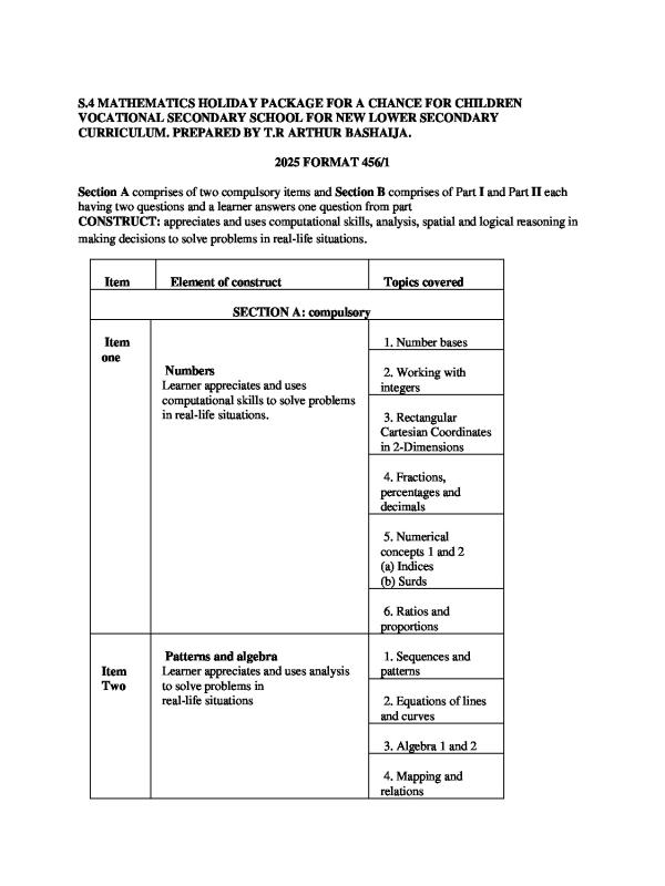 Mathematics Revision Items for S3 & S4 Students