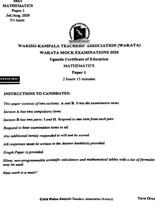 UCE Wakata Mock Mathematics Paper 2026