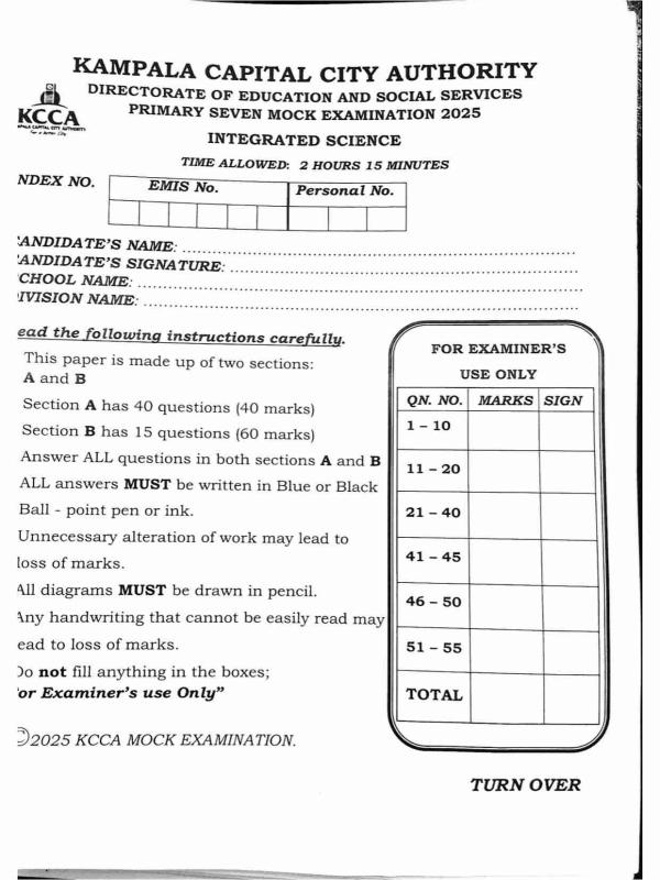 KCCA Primary Seven (P.7) Mock Exams - All Subjects