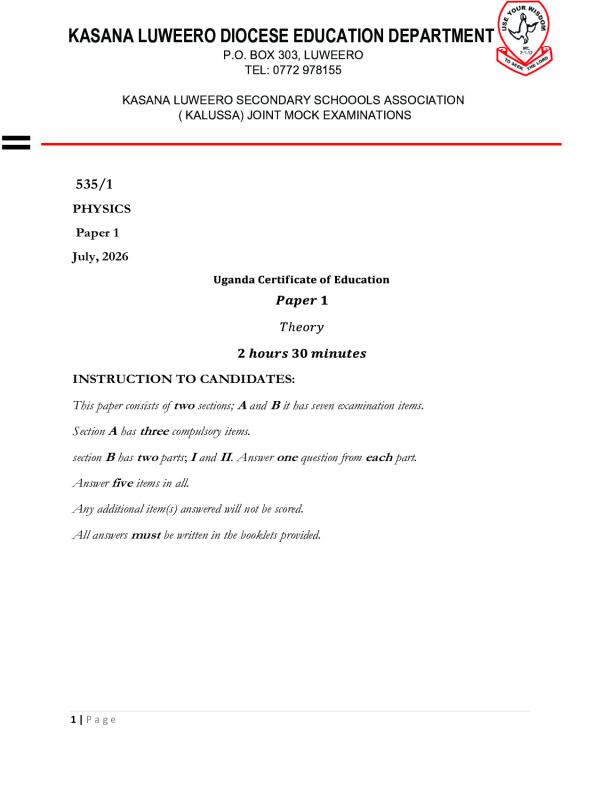 S4 physics kasana luwero mock( kalussa mock)(2026