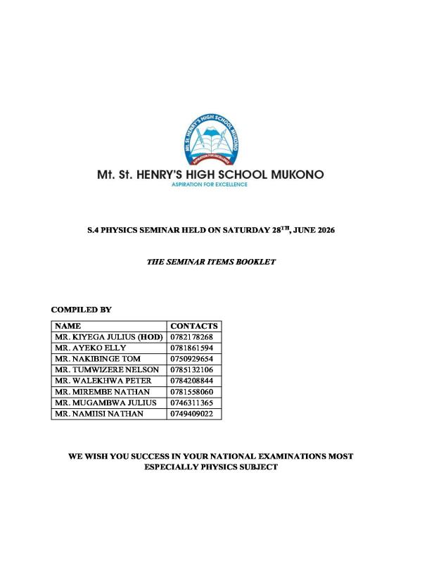 Mt st Henry olevel physics seminar items(2026)