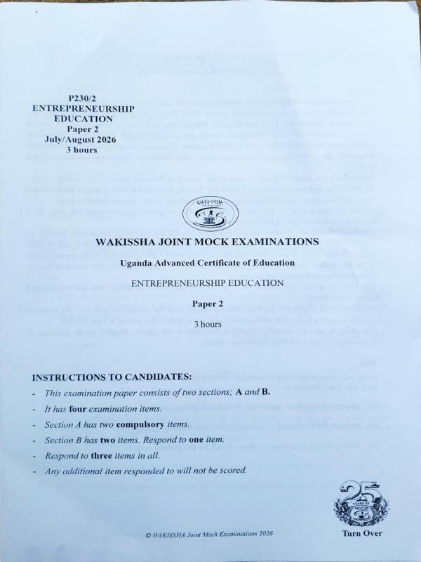 Senior 6 Wakisha Entrepreneurship Paper 1 (2026)
