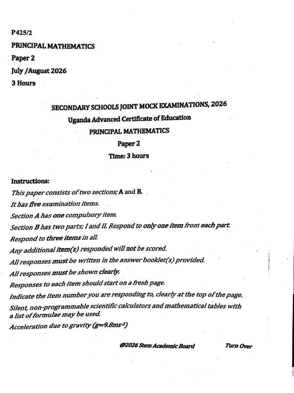 UACE STEM Mathematics Paper 2 (2026)