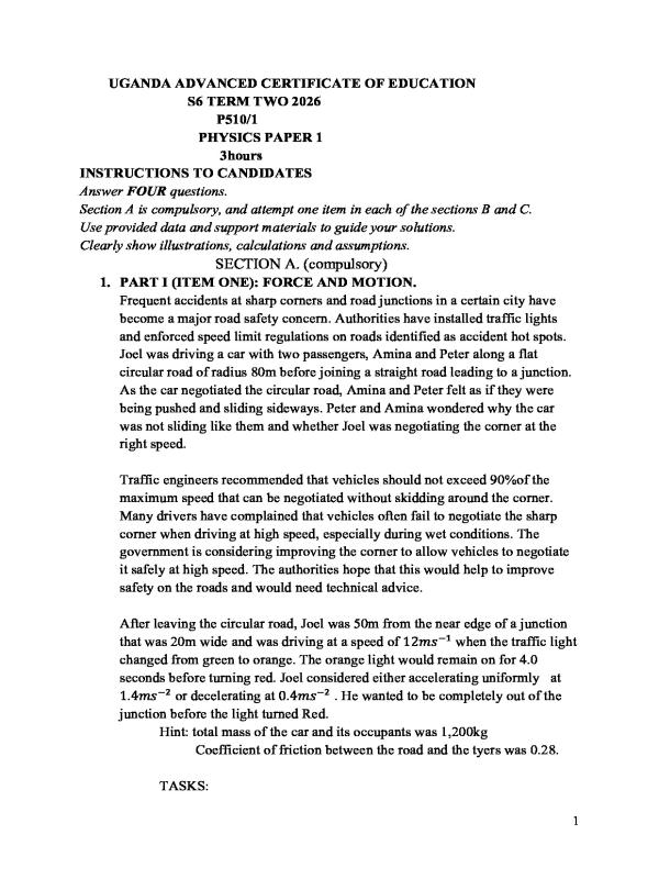 S.6 Physics Paper 1
