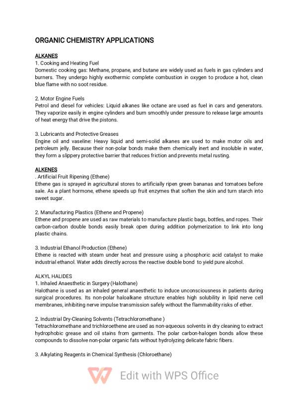 Applications of Organic Chemistry Notes | UNEB S5 & S6 Chemistry
