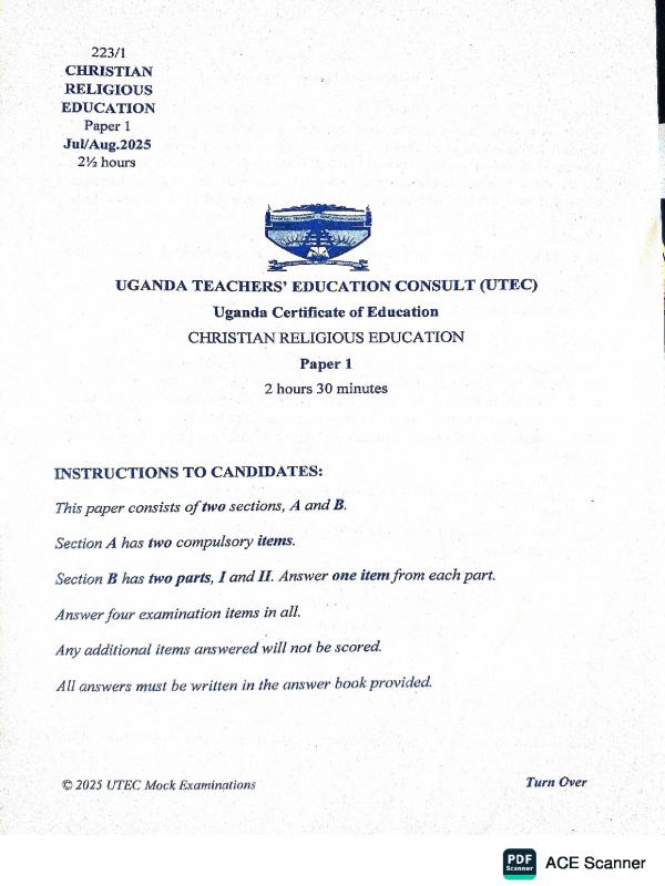 UCE UTEC Christian Religious Education (CRE) Mock Exam Paper