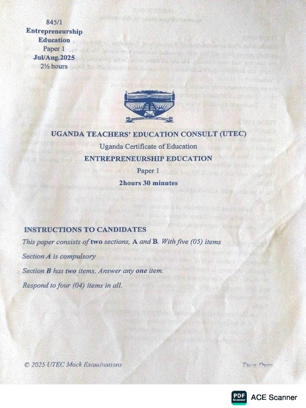 UCE ENTREPRENEURSHIP MOCK PAPER