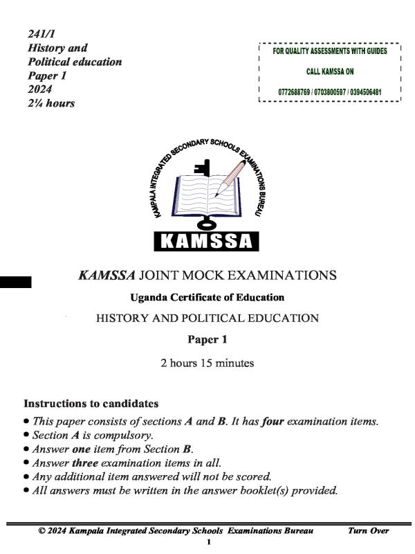UCE History Mock Examination Paper | UNEB Revision