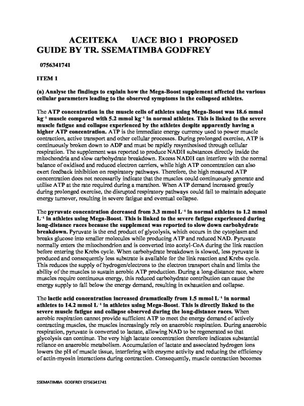 ACCEITEKA UACE Proposed Biology Paper 1 Score Guide 2026