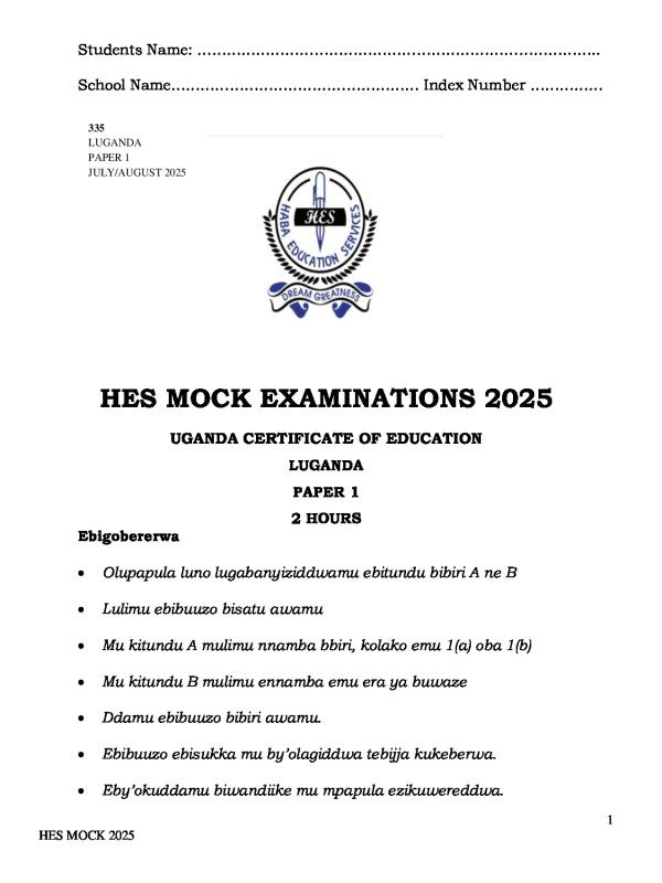UCE Luganda Past Paper for O-Level Revision
