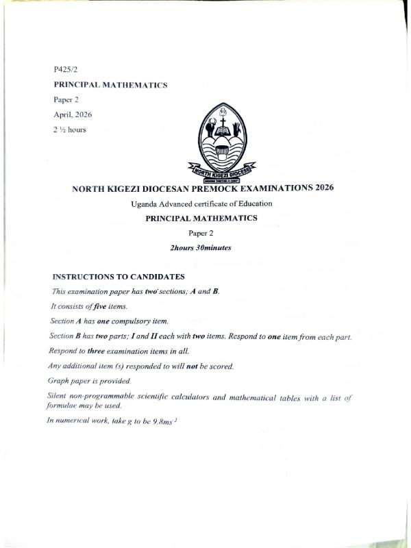 UNEB A-Level Principal Mathematics Paper 2 Mock Examination