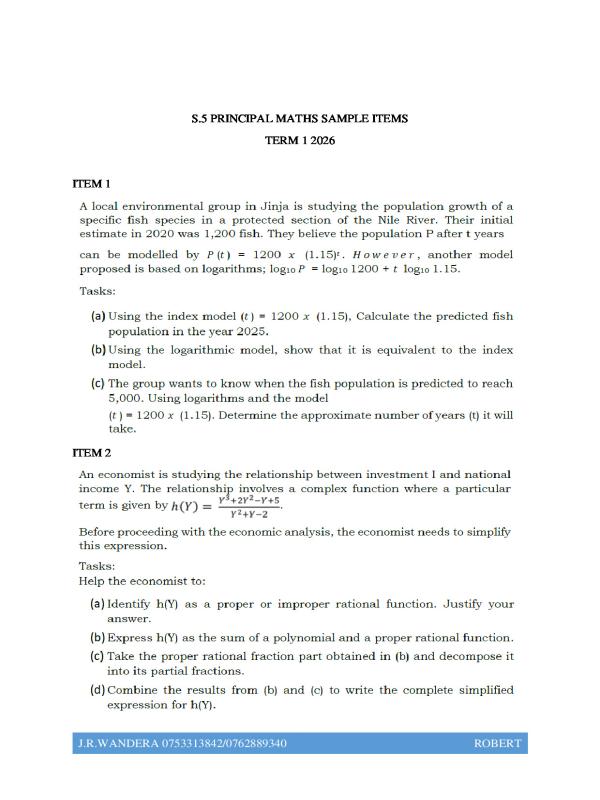 S5 Principal Mathematics Paper 2 Revision Questions