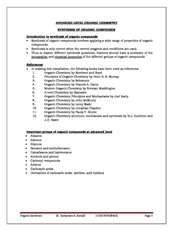 S.5-S.6 Organic Chemistry Synthesis Notes