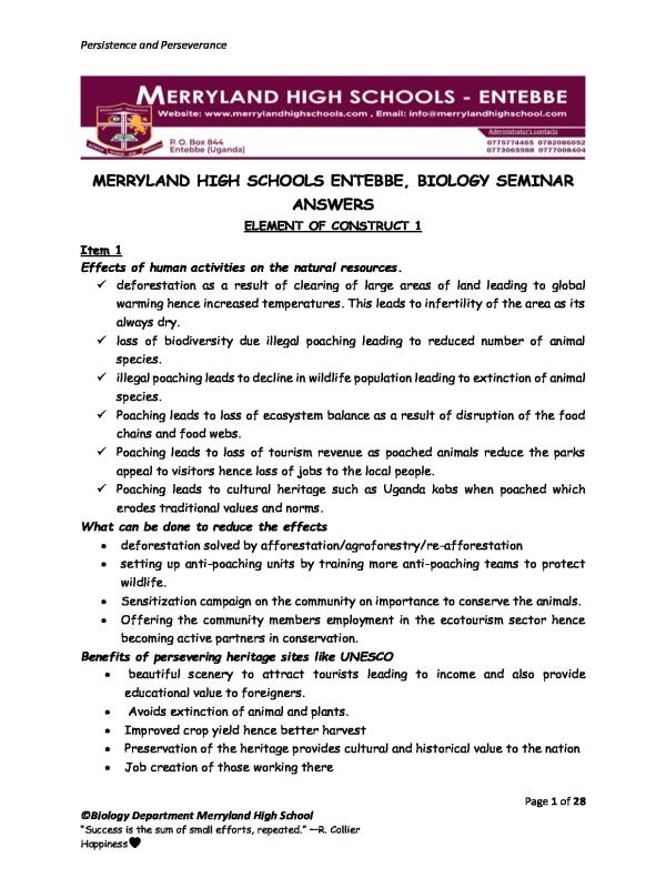 UCE Biology Seminar Questions and Answers