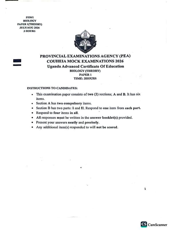 PEA MOCK PAPER 1 UACE BIOLOGY