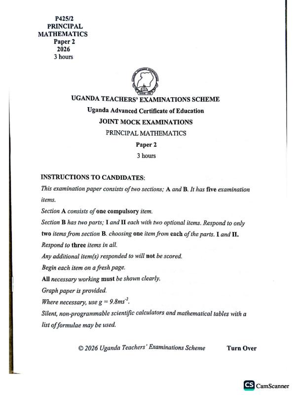 UTES UACE Mathematics Paper 2 Mock Exam 2026