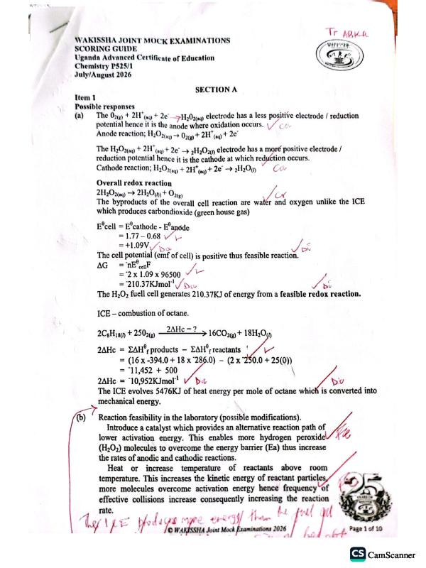 Senior 6 Chemistry Paper 1 Mock Exam Collections - UNEB Uganda