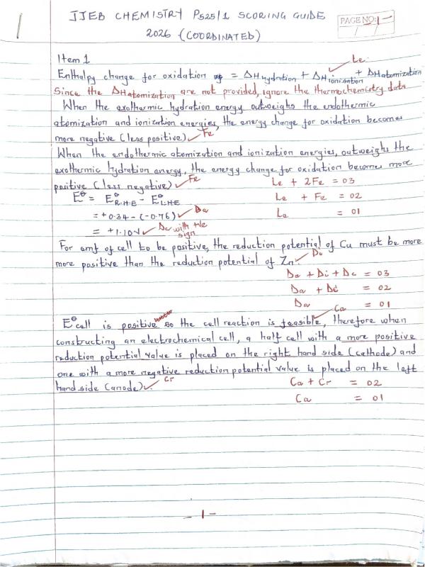A-Level Chemistry Paper 1 Marking Guide - JJEB CBC 2026
