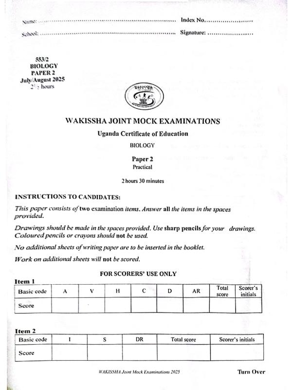 UCE Wakissha Mock Biology Paper 2 2025
