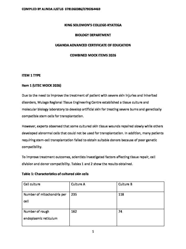 S.6 Biology Combined Mock Examination Papers 2026