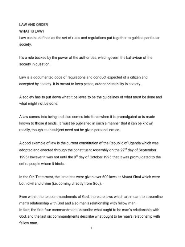 UACE S.6 Divinity Notes  Law and Order