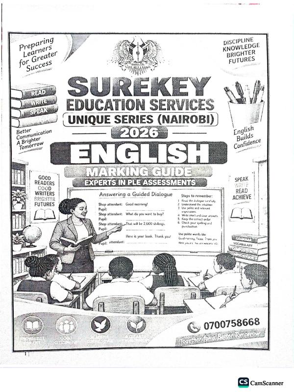 P.7 English  Guide  Sure key Unique series (Nairobi) set 2026