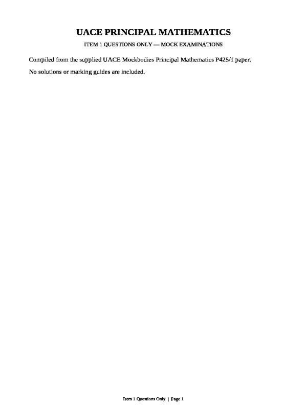 Principal Mathematics Item One Questions from 2026 Mock Examinations