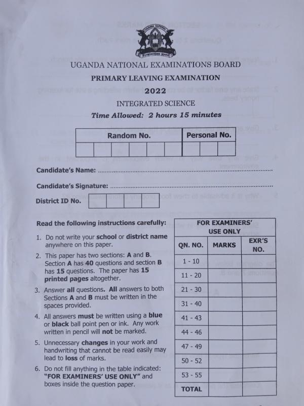 UNEB P.7 Science PLE Past Papers 2022