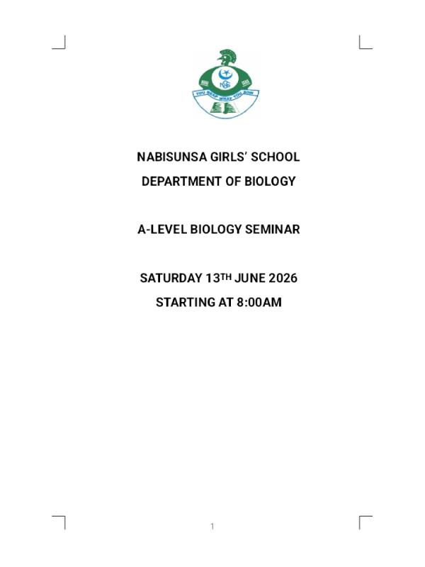 Advanced Level Biology Seminar Notes  Nabisunsa Girls' School (June 2026)