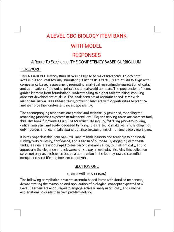 Biology Items bank with model responses for Advanced level