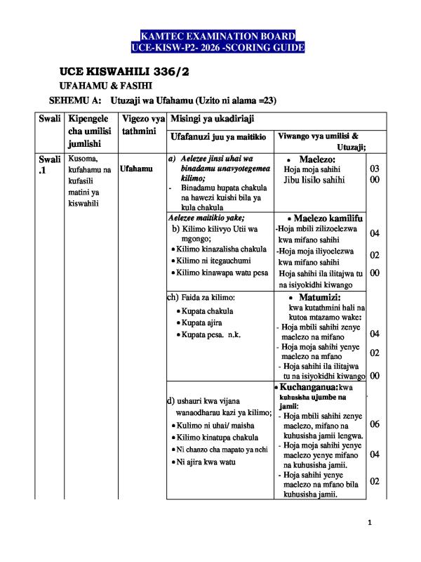 KAMTEC Guide Paper 2 Kiswahili