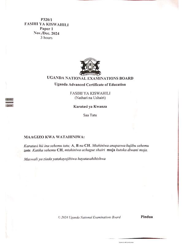 UNEB Kiswahili Paper 1 2024