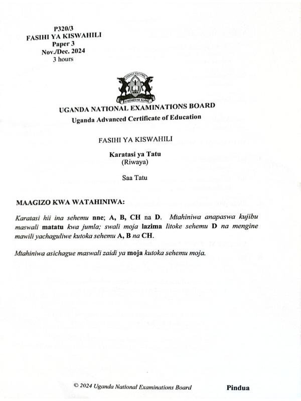 UNEB Kiswahili Paper 3 2024