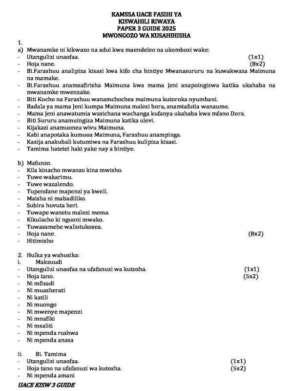Kiswahili Mock guide pp3, 2025